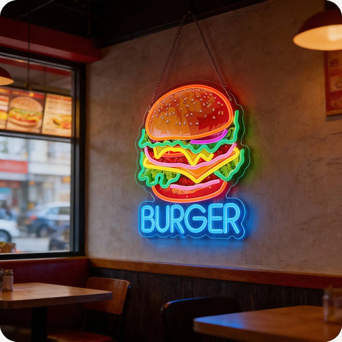 Burger Neon Restaurant Sign