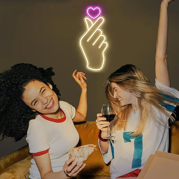 Finger Heart Bedroom Neon Sign