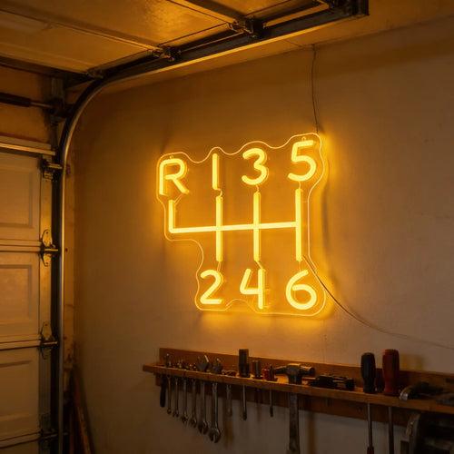 Manual Gear Shift Neon Garage Sign